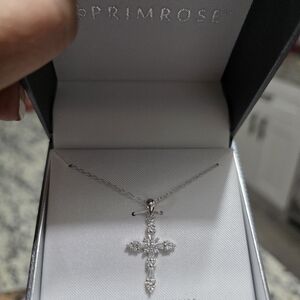 Primrose Silver Cross Pendant Necklace - White